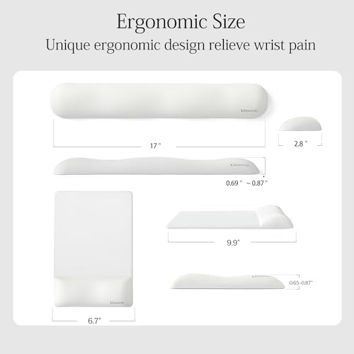 UnivoColors Design-Wave Set of Keyboad Wrist Rest & Mouce Pad,Artificial Sheepskin+Memory Foam+Ergonomic+Anti-Slip Gel, Resilience Support During Work and Gaming,Keyboard Accessory,White