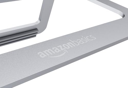 Amazon Basics Aluminum Portable Foldable Height Adjustable Laptop Stand for Devices up to 13", Silver