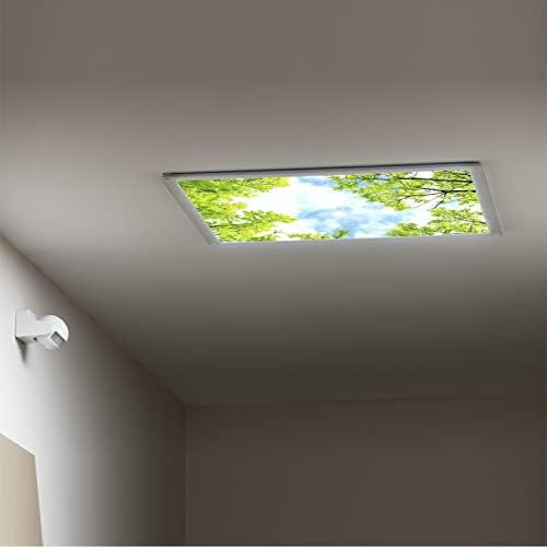 Fluorescent Light Cover Decorative Ceiling Light Filters,Tree Leaves Sky Clouds Pattern,for Classroom Office Hospitals Home Ceiling Decorative,2ft x 4ft,Green
