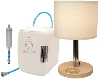 HydraLamp w/Mini Fridge, Bedside Desktop Water Dispenser Lamp, Included Water Reservoir and Filter, Bedside Water Dispenser, LED Table Lamp, for Home, Bed, Office, Hydration Appliance (Bright)