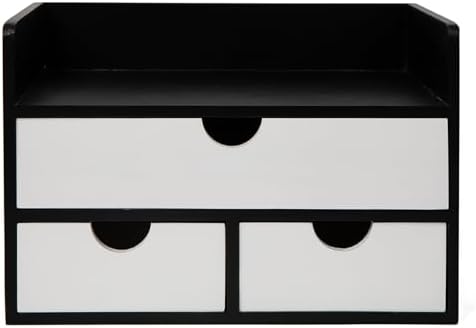 Rustic Wood Desk Organizer with Drawers,3-Drawer Desktop Storage Box