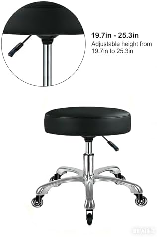 Rolling Stool with Rollerblade Wheels Super Thick Cushion Adjustable Height, Aluminum Base,Roller Stool Chair for Massage Medical Tattoo Spa Desk Black