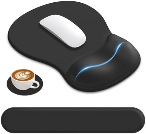 AKIT Ergonomic Mouse Pad and Keyboard Wrist Rest Set,Memory Foam,Black