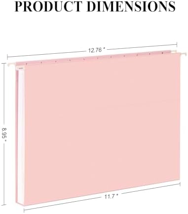 ViVin Hanging File Folders 24 Pack,Letter Size with 1/5-Cut Adjustable Tabs, Pink, Reinforced File Organizer for Office Desk, Home Filing Cabinet & School Drawer