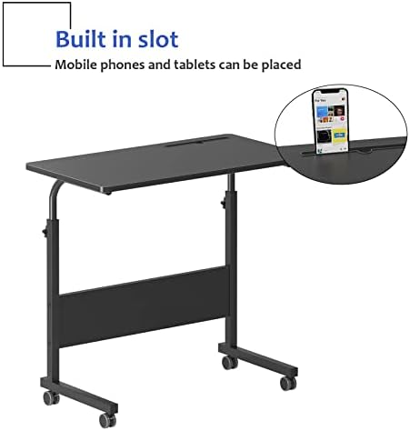 DlandHome 31.5 Inches Rolling Desk with Wheels Adjustable Height, Black