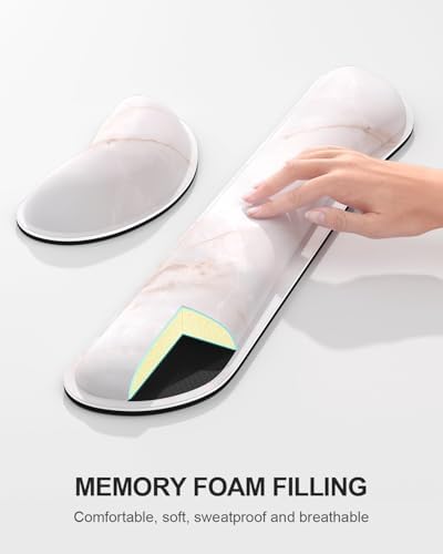 Auhoahsil Large Mouse Pad with Wrist Rests for Keyboard & Mouse, Thick Soft Ergonomic Memory Foam Wrist Supports, Big & Long Desk Mat 35.5 x 15.7 in, for Office Gaming Computer, White Marble