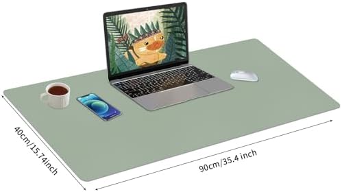 Bloss Leather Desk Mat, Large Mouse Pad, Non-Slip Desk Protector Mat, Leather Desk Blotter, Waterproof Desk Pad for Office Home Decor/Grey Green(35.4×15.7 Inches)