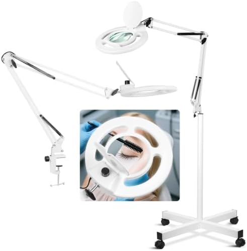 HITTI 2200 Lumens 12X Magnifier Esthetician Light, 4 Wheel Rolling Base