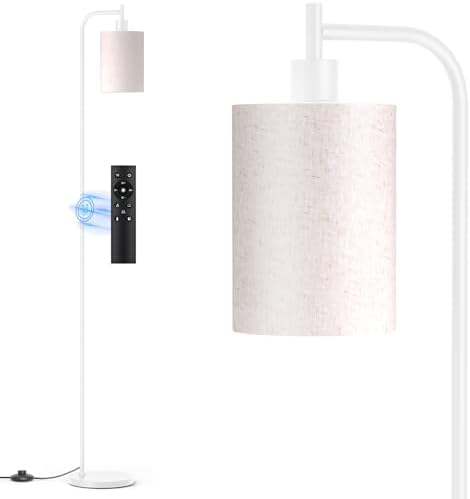 SIBRILLE Floor Lamp with Linen Shade, Dimmable Tall Standing Lamp with Remote Control & 3 Color Temperatures, Modern Floor Lamps for Living Room Bedroom Office Corner, 9W LED Bulb Included