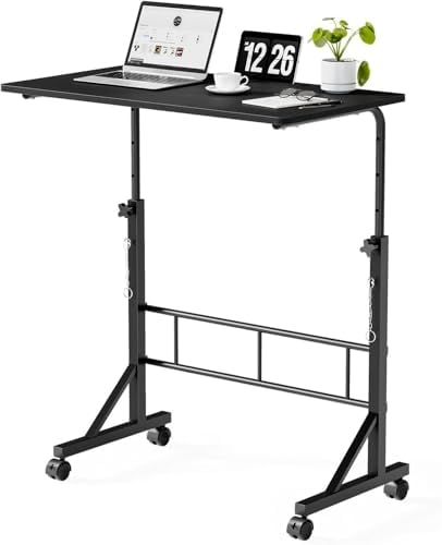 Simple Deluxe 31.5" Adjustable Height Mobile Desk with Locking Wheels & Pin-Lock – Height-Adjustable Standing Desk– Heavy-Duty Portable Workstation for Small Spaces & Home Office – Black