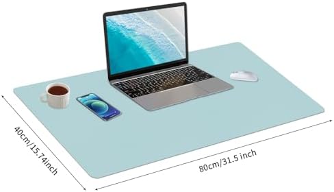 Bloss Light Blue Desk Mat, Large Mouse Pad, Leather Desk Blotter, Waterproof Desk Pad for Office Home Decor/31.5×15.7 Inch