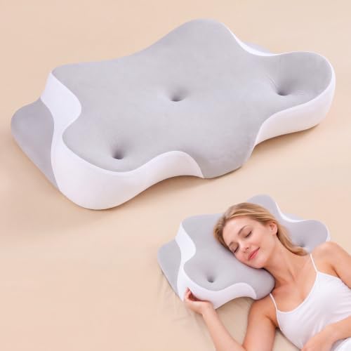 Sweetcrispy Cervical Neck Pillow for Neck Pain Relief, Ergonomic Contour Memory Foam Pillow for Side Back & Stomach Sleepers with Cooling Breathable Cover