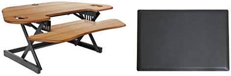 Rocelco 46" Height Adjustable Corner Standing Desk Converter with Anti Fatigue Mat Bundle - Quick Sit Stand Up Dual Monitor Riser - Computer Workstation - Teak Wood Grain (R CADRT-46-MAFM)
