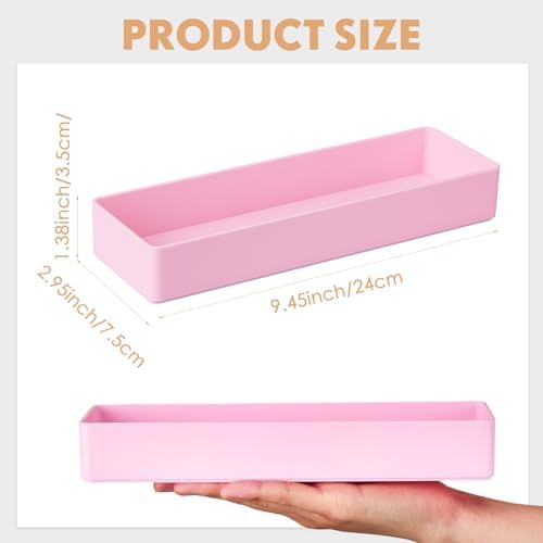 Teling 4 Pcs Pink Plastic Desk Drawer Organizer Pen Tray Shallow