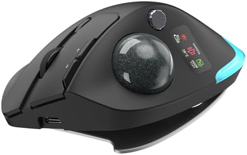TRELC Wireless Trackball Mouse with Knob Control & LCD Screen, Ergonomic Rechargeable Thumb Control Mice with Tilt Stand, 8000 DPI, Silent Programmable Mouse for 3 Devices, PC, Laptop, Tablet (Black)
