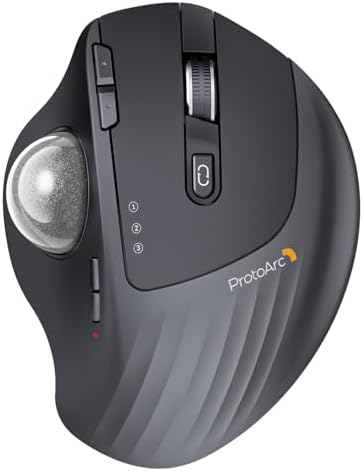 ProtoArc EM01 NL Wireless Trackball Mouse, Thumb Control, Silver