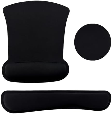 Keyboard Wrist Rest Pad Mouse Pad with Wrist Support Set of 3, Gaming Mousepad with Non-Slip Rubber Base, Ergonomic Memory Foam Mouse Cushion Support for Home Office Laptop Computer, Black