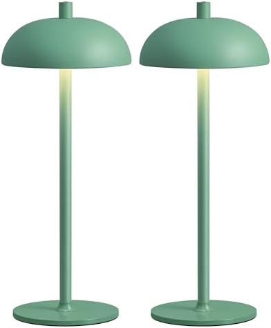 12" Cordless Table Lamps Set of 2, Green Modern Portable Desk Lamp