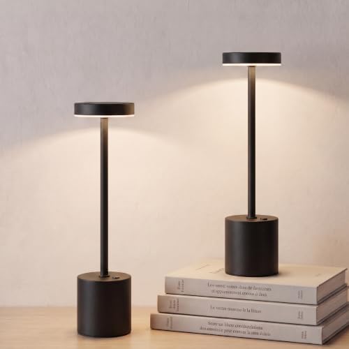 Cordless Table Lamp Set of 2, Black Rechargeable Table Light