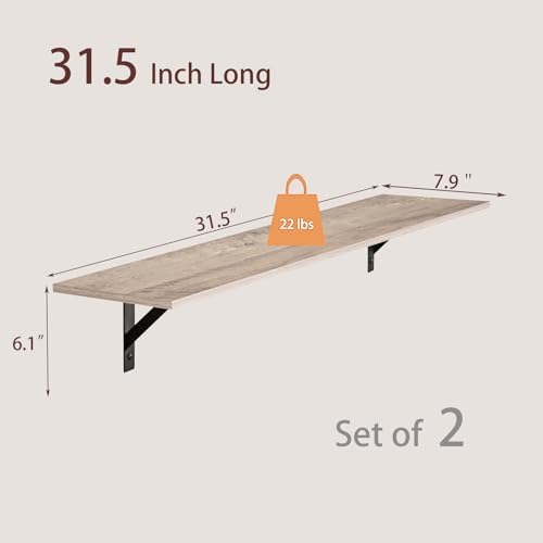 DINZI LVJ Long Wall Shelves, 31.5" Wall Mounted Shelves with Metal Brackets
