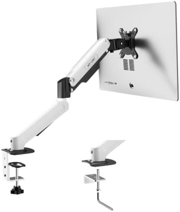 MT-VIKI Single Monitor Arm for 17"-32" Monitors, Gas Spring Adjustable Desk Mount, Quick Release VESA Plate, Full Motion with Cable Management, Clamp & Grommet Base, Supports 4.4–19.8 lbs, White
