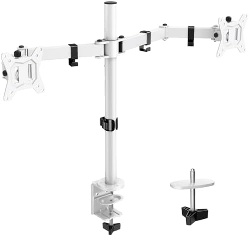 ErGear Fully Adjustable Dual Monitor Mount for 2 Screens up to 32 Inches, Holds up to 17.6 lbs Each Arm, Desk Stand, White