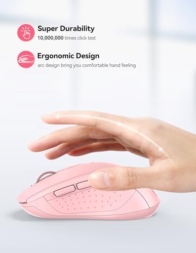 TECKNET Wireless Mouse for Laptop,4800 DPI,Silent Mouse with 6 Buttons Pink