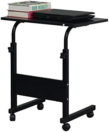 TV Tray Bed Side Table, Portable Rolling Desk Hospital Bed Laptop Table, Small Standing Desk with Wheels Adjustable Height for Sofa, Bedside, Tablet Use, Secure Non Tilt, 23.6" W, Black