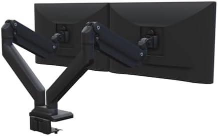UPLIFT DESK Crestview Dual Monitor Arm - Gas Spring Monitor Mount, Fits 13-35” Inch Displays, VESA Compatible, Clamp or Grommet Installation, Fits Standing Desks & Vertical Options (Black)