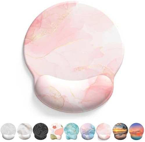 eulps Mouse Pad with Wrist Rest, Comfortable Computer Mousepad with Gel Wrist Support Smooth Surface and Non-Slip PU Base for Pain Relief, Laptop, Office & Home (Pink Marble)