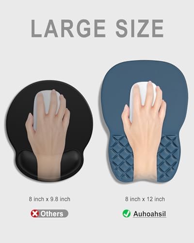 Auhoahsil Ergonomic Mouse Pad with Wrist Rest, Comfortable Slope Computer Mouse Mat with Wrist Support, Memory Foam Filling, Non-Slip Silicone Base, Pain Relief for Gaming Work, 8" x 12", Navy Blue