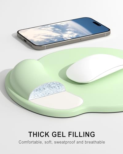 Auhoahsil Mouse Pad, Ergonomic Mouse Pad with Wrist Rest, Pain Relief Computer Gel Mouse Pad Wrist Support for Laptop, Mousepad with Non-Slip PU Base, Mouse Pads for Desk, Light Green