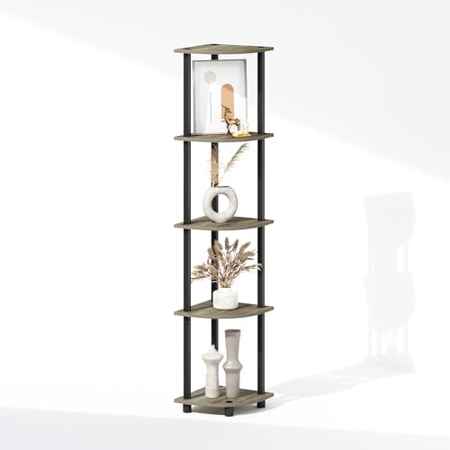 Furinno Turn-N-Tube Storage Shelves, 5-Tier Book Shelf, Corner Shelf, Toolless Open Shelves, for Organization and Storage, Living Room, Home Office, Hallway, Bedroom, French Oak