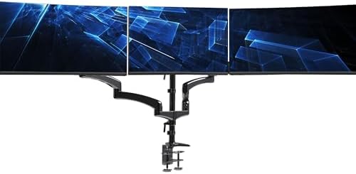 VIVO Triple Pneumatic Monitor Mount for 3 Screens up to 32 inches, Fully Adjustable, Heavy Duty Desk Stand with C-Clamp, Black, STAND-V300G