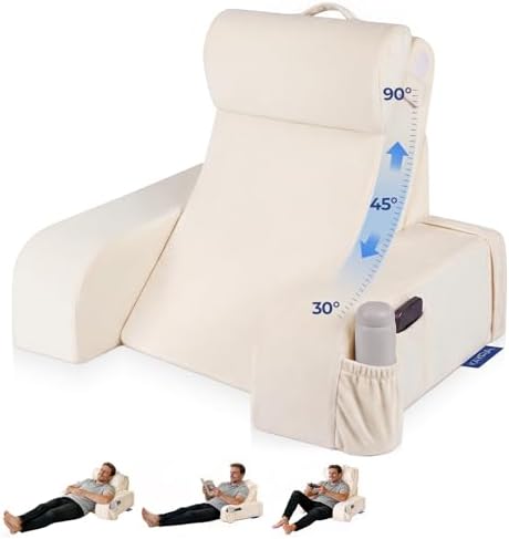 Kayfia Reading Pillow, 30-90° Stepless Adjust Angle & Height, Large, White