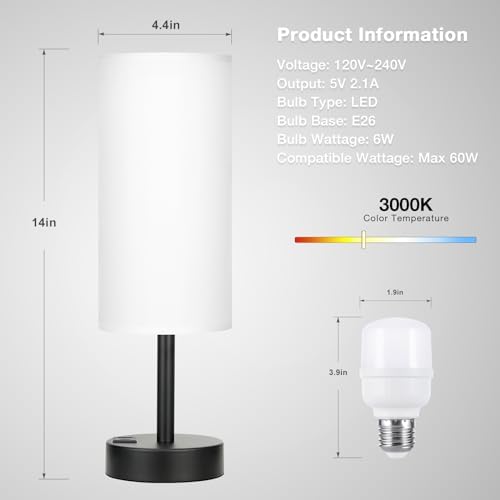 White Touch Table Lamp for Bedroom - Dimmable Bedside Desk Lamp for Kid