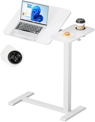 BZIUM Overbed Bedside Table with Hidden Wheels, Adjustable Medical Tilt Top Hospital Bed Table Over The Bed, Rolling Desk Mobile Standing Desk (31.5x15.8, White)