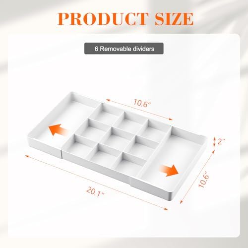 Briwooody 1 Pcs Expandable Drawer Organizer, White, 11 Compartments