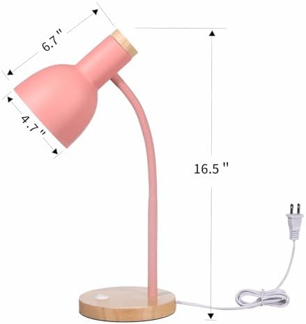 Adjustable Wooden Desk Lamp,Metal Shade Flexible Neck Table Lamp