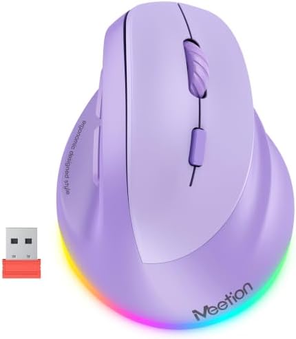 MEETION Ergonomic Wireless Vertical Mouse, Rechargeable, Purple