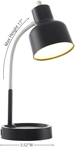 17" LED Catch-All Base & AC Outlet Adjustable Flexible Desk Lamp (Black)