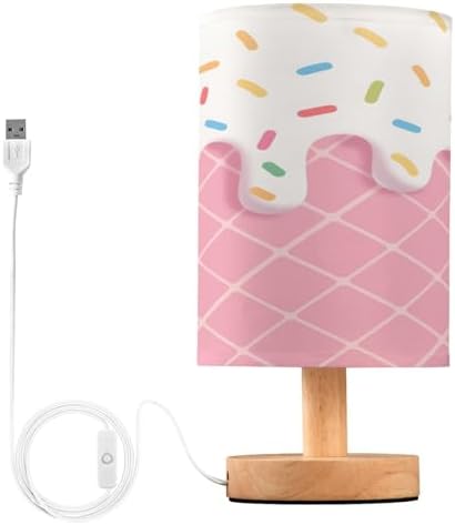 ALAZA 3D Ice Cream Lovely Stylish Decor Bedside Table Lamp with USB Port for Bedroom Nightstand Office Desk LED Bulb Included