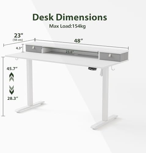 Agilestic 48 x 24 Inches Electric Standing Desk with 2 Storage Drawers, Adjustable Height Sit and Stand Computer Table with Splice Board, White
