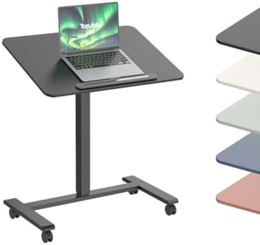 TopJob ANYDESK FOLD Mobile Standing Desk, Portable with Lockable Wheels, Foldable Stand Desk, Rolling Computer Workstations, Used for Home, Couch Side Table, Bedside Table in Bed Room Kitchen (Black)