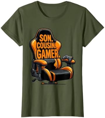 Son Cousin Gamer Funny Cartoon Gaming Chair Humor T-Shirt