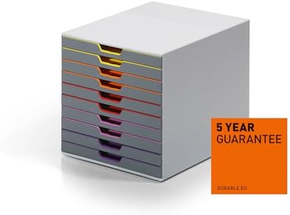 Durable Varicolor 10 Drawer Unit - Gray Desktop Drawer Set with 10 Color Coded Draws - Letter to Folio Size Files - Perfect for Storing Documents and Paper Work