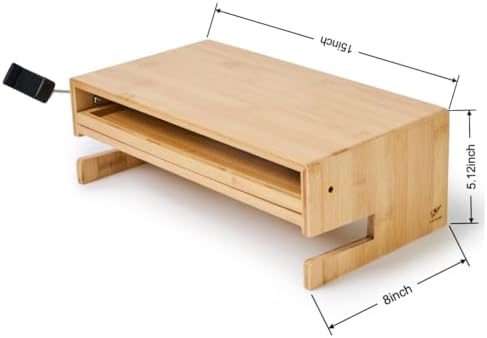Wood Monitor Stand Riser Organizer for Desk Top with Storage Drawer & Phone Holder,Bamboo Monitor Stand with Keyboard Tray, Non Slip Desk Riser, Desk stand for computer monitor