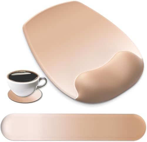 AKIT Ergonomic Mouse Pad with Wrist Rest& Keyboard Wrist Rest, Wrist Rest for Computer Keyboard, Pain Relief, Non-Slip Rubber Base, Mousepad Wrist Support for Gaming, Office, Gradient Brown