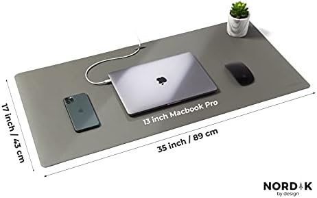 Nordik Leather Desk Mat - Alaskan Gray - Large Leather Desk Pad 35x17 in
