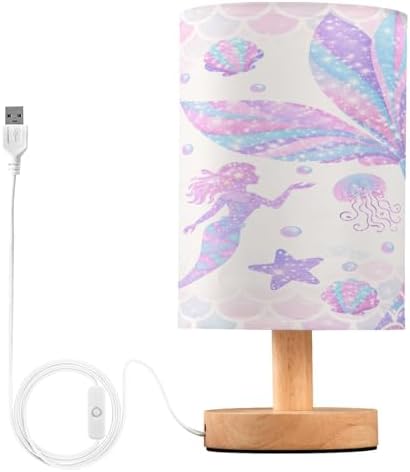 ALAZA Mermaid Starfish Jellyfish Seashell Decor Bedside Table Lamp with USB Port for Bedroom Nightstand Office Desk LED Bulb Included